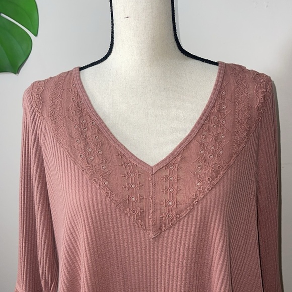 Free People Parisian Nights Thermal Henley Top in Sayluita / Desert Rose Sz. S - Picture 11 of 14
